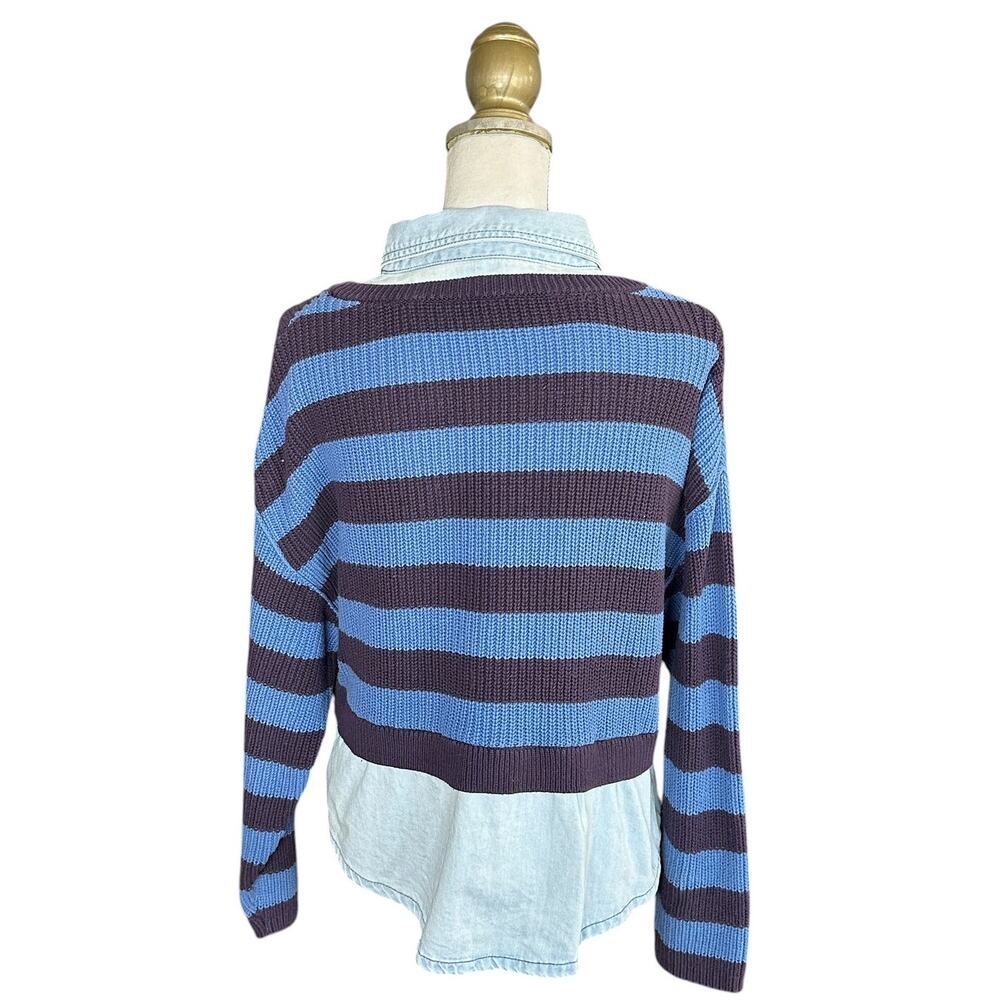 Anthropologie Pilcro Layered Twofer Sweater - Blue Stripe Chambray - M - Picture 8 of 11